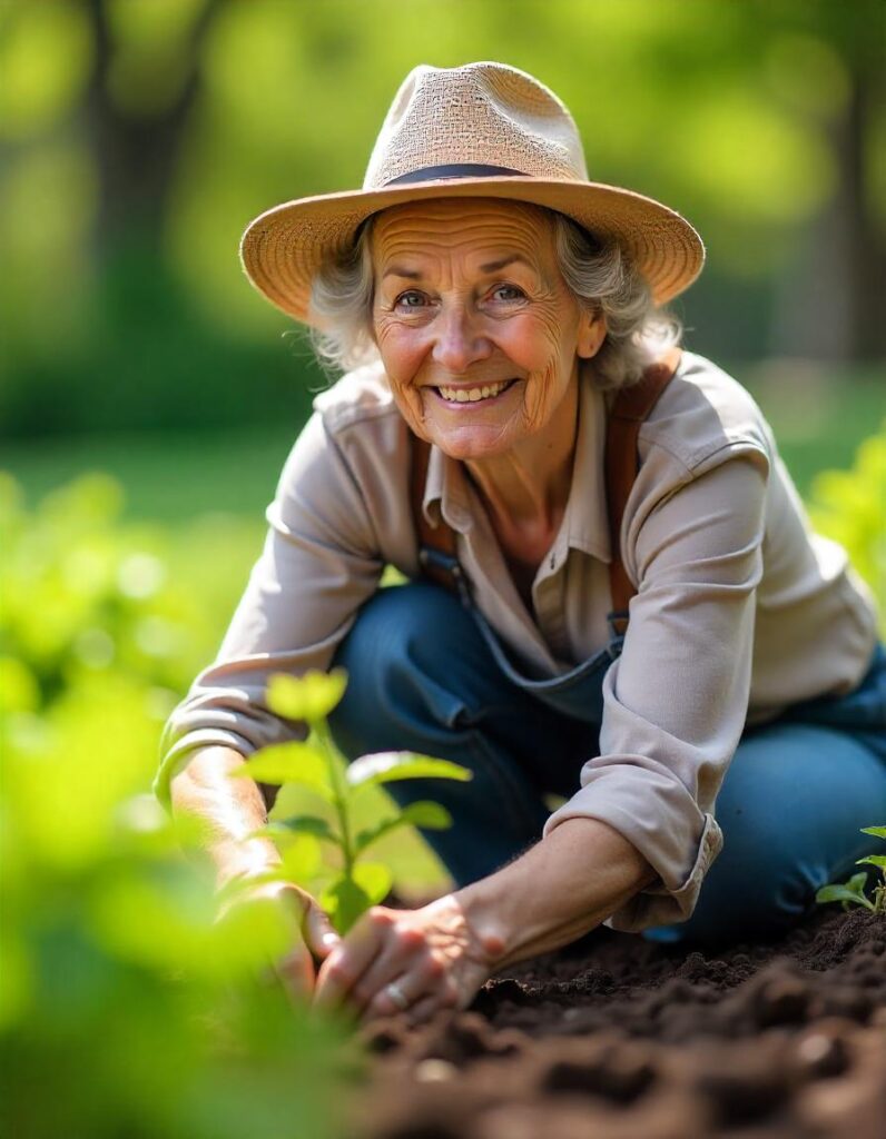 Mature lady gardening