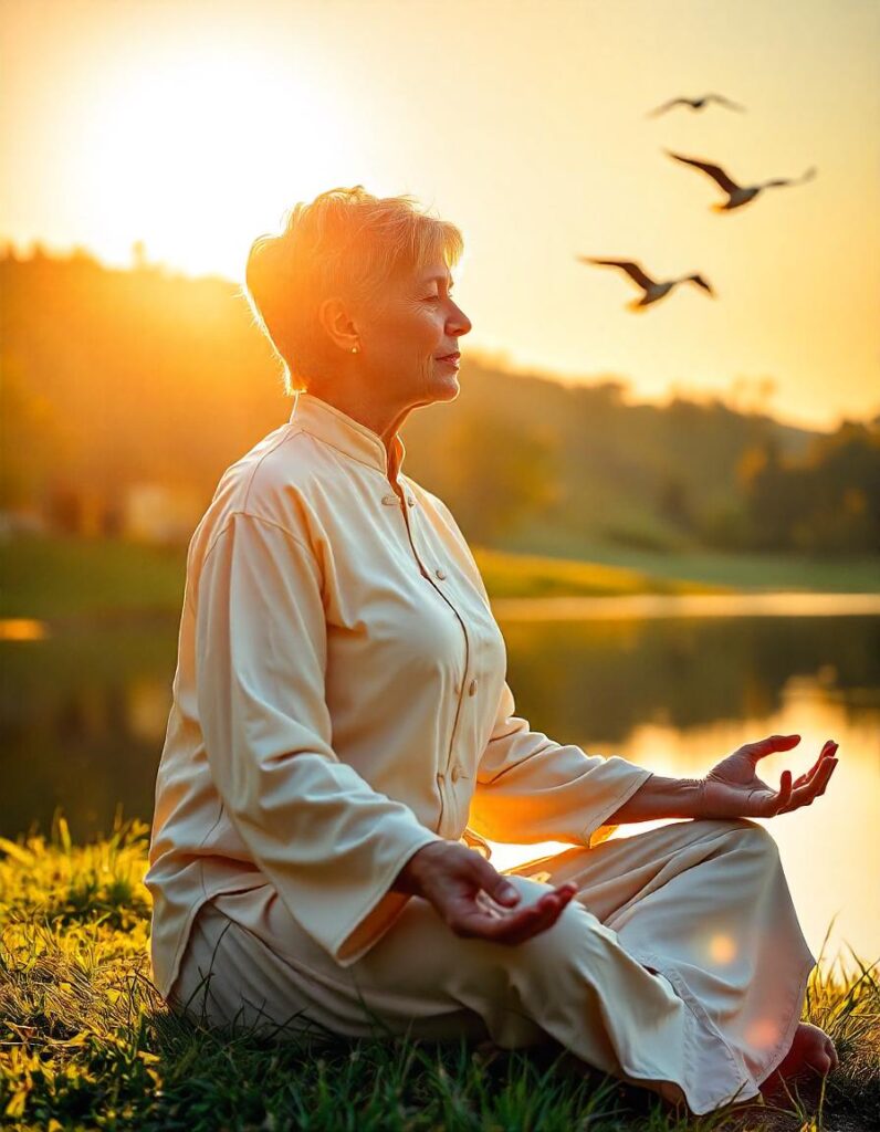 Lady meditating in sun