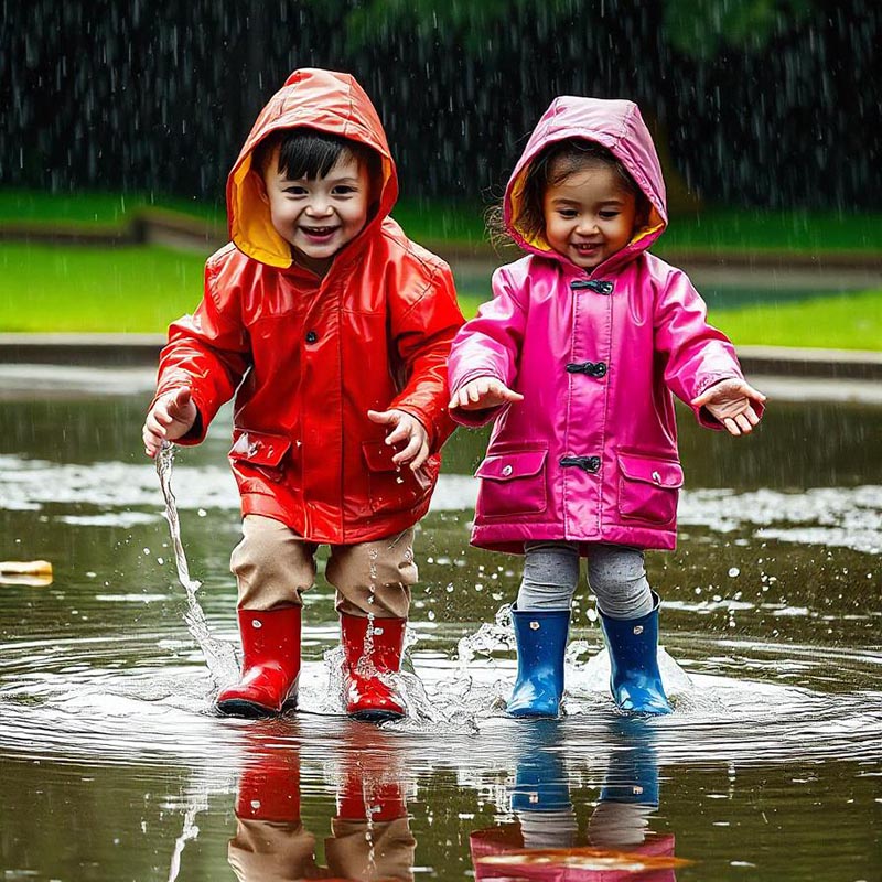 kids splashing in puddles